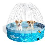 ALL FOR PAWS Large Dog Pool with Sprinkler, 2-in-1 Foldable Dog Swimming Sprinking Pool Non-Slip Hard Plastic Splash Sprinkler Kiddie Pool for Outdoor Backyard Dogs Ducks and Pet Baths (120CM)
