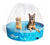ALL FOR PAWS Large Dog Pool with Sprinkler, 2-in-1 Foldable Dog Swimming Sprinking Pool Non-Slip Hard Plastic Splash Sprinkler Kiddie Pool for Outdoor Backyard Dogs Ducks and Pet Baths (160CM)