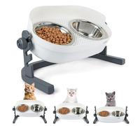 ALL FOR PAWS Raised Cat Bowl 3 Heights Adjustable, Elevated Double Bowls with 2x350ML Stainless Steel Dishes, Cat Feeding Station for Small Medium & Large Cats, Non-Slip and No Spill (44x26x20CM)