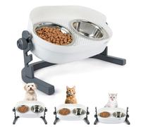 ALL FOR PAWS Raised Cat Bowl 3 Heights Adjustable, Elevated Double Bowls with 2x750ML Stainless Steel Dishes, Cat Feeding Station for Small Medium Large Cats & Small Dog, Non-Slip (56x30x20CM)