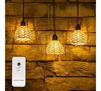 ALL FORTUNE 3 Pack Outdoor Battery Operated Chandelier, Small Hanging Rattan Pendant Lights with Remote Control Timer, Warm White Waterproof Lamps for Gazebo Yard Porch Patio Garden Backyard Decor,