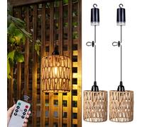 ALL FORTUNE Battery Operated Chandelier, Battery Hanging Pendant Light, Rattan Lights with Warm White Bulb, 4*AA Battery Powered, for Gazebo Pergola Porch Patio Outdoor Indoor Decor (2)