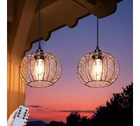 ALL FORTUNE Battery Operated Hanging Outdoor Chandelier, Battery Operated Gazebo Pendant Light Outdoor Waterproof, No Wiring, Powered by 4 AA Batteries, for Gazebo, Porch, Pergola, Decor Lighting (3)