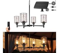 ALL FORTUNE Solar Outdoor Chandelier, 4-Light 20" Hanging Copper Wire Pendant Lights, Waterproof Dimmable, Outdoor Chandelier for Gazebo, Porch, Pergola,