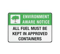 All Fuel Must Be Kept In Approved Containers - Environment Aware Notice Sign Warning Sticker-Security Sign Outdoor Sign 12 X 8 Inches