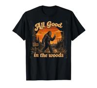 All Good in The Woods Vintage Sasquatch Peace Sign Hiking T-Shirt