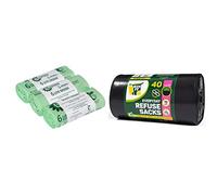 All-Green Compostable Bag, 6L (Pack of 3) & BIN IT 40 Everyday 70L Strong & Secure, Refuse Sacks, Bin Liners, Flat Top, Recycled, Tear Resistant, 30 μm, Perfect for Everyday Use, Black, 05852