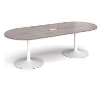 All Grey Oak Power Ready Trumpet Base Radial End Boardroom Table