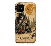 All Hallows Eve Haunted House Black Cat Pumpkin Moon Vintage Case for iPhone 11