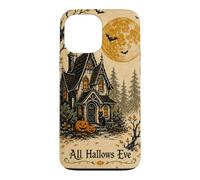All Hallows Eve Haunted House Black Cat Pumpkin Moon Vintage Case for iPhone 13 Pro Max