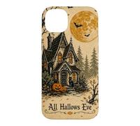 All Hallows Eve Haunted House Black Cat Pumpkin Moon Vintage Case for iPhone 14 Plus