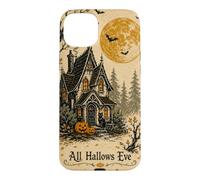 All Hallows Eve Haunted House Black Cat Pumpkin Moon Vintage Case for iPhone 15 Plus