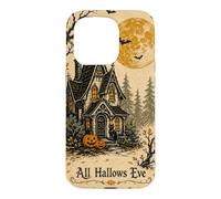 All Hallows Eve Haunted House Black Cat Pumpkin Moon Vintage Case for iPhone 15 Pro