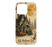 All Hallows Eve Haunted House Black Cat Pumpkin Moon Vintage Case for iPhone 15 Pro Max