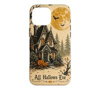 All Hallows Eve Haunted House Black Cat Pumpkin Moon Vintage Case for iPhone 16 Pro Max