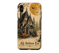 All Hallows Eve Haunted House Black Cat Pumpkin Moon Vintage Case for iPhone XS Max