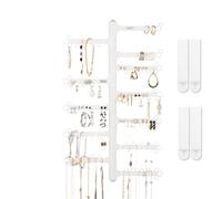 All Hung Up 12-Tier Hanging Jewelry Organizer : 120-Hole Rotating Branch Earring Wall Organizer : Necklace Holder : Bracelet Ring Storage : Tall 17” : Command Strips included (White)