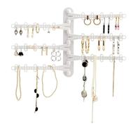 All Hung Up 6-Tier 6" Wall Jewelry Organizer, Command Strips included for Easy Hanging, 120 Hole Earring Organizer, Necklace Organizer, Bracelet Holder, Ring Holder, Rotating Branches, White