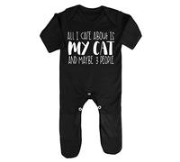 All I Care About is My Cat and Maybe Three People Baby Romper Jumpsuit with feet, 3-6 Months, Black