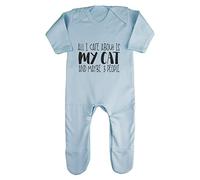 All I Care About is My Cat and Maybe Three People Baby Romper Jumpsuit with feet, 3-6 Months, Pastel Blue