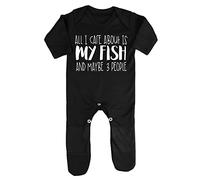 All I Care About is My Fish and Maybe Three People Baby Romper Jumpsuit with feet, 0-3 Months, Black