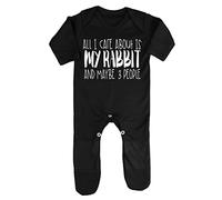 All I Care About is My Rabbit and Maybe Three People Baby Romper Jumpsuit with feet, 3-6 Months, Black