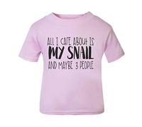 All I Care About is My Snail and Maybe Three People Short Sleeve Cotton Kids t Shirt, 2-3 Years, Pastel Pink