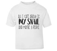 All I Care About is My Snail and Maybe Three People Short Sleeve Cotton Kids t Shirt, 2-3 Years, White