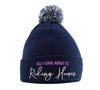 All I Care About Is Riding Horses Bobble Hat - Horse Riding Hat - Equestrian Accessories - Horse Gifts For Girls - Horse Loving Girls - Winter Beanie Hats For Girls - Horse Riding Presents Women