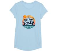 All I Need are Some Tasty Waves Retro Surf Quote T-Shirt, Girls, Baby Blue, Large