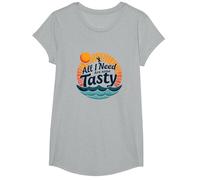 All I Need are Some Tasty Waves Retro Surf Quote T-Shirt, Girls, Heather Grey, XS
