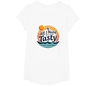 All I Need are Some Tasty Waves Retro Surf Quote T-Shirt, Girls, White, Small