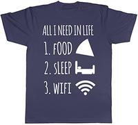 All I Need in Life is Food Sleep and WiFi Funny Mens Short Sleeve T-Shirt - Teenage Wi-Fi Gaming Gifts for Him - Gamer Tee for Birthday Navy Blue