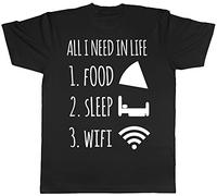 All I Need in Life is Food Sleep and WiFi Funny Mens Short Sleeve T-Shirt - Teenage Wi-Fi Gaming Gifts for Him - Gamer Tee for Birthday Black