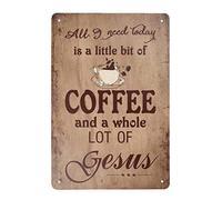 All I Need Is Coffee and Jesus Sign - Retro 16x12 Inch Metal Tin Wall Decor for Kitchen, Coffee Bar, Cafe, or Home