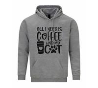 ALL I NEED IS COFFEE AND MY CAT | Unisex Size | Adults Hoodie | Unique Slogans | Cat Lover | Cat Mums & Dads (UK, Alpha, M, Regular, Regular, Grey)
