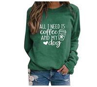 All I Need Is Coffee and My Dog Solid Sweatshirts for Women 2024 Workou Casual Hoodies Trendy Crew Neck Outfits Vintage Cute Cool Comfort Sweatshirtss Funny Pullover Sweatshirts Fall