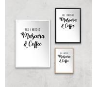 All I Need Is Mascara And Coffee Art Print - A4 - Wood Frame
