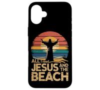 All I Need Jesus and The Beach Funny Christian Sun Vacation Case for iPhone 16 Plus