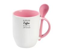 All I Need Today is A Little Bit of Coffee and Whole Lot of Jesus Slogan, Unique Spoon Ceramic Mug. (Pink)