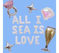 All I Sea Is Love Balloon Banner Kit - Matte White Alphabet Foil Letters with Silver Diamond Ring, Beach Coast Ocean New England, for Beach Bridal Shower (All I Sea Is Love Balloon)