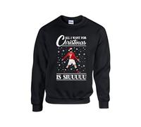 All I Want for Christmas Is Siuu Jumper, Xmas Sweatshirt, Football Merry Christmas Sweatshirt, Funny Soccer Ronaldo Santa Unisex Top (Black, 7 Years)
