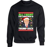 All I want for Christmas Is Trump Back Jumper Santa Spoof Donald J. Trump Stand With Trump Support Republicans Birthday Xmas Unisex Gift Festive Top (L, Black)