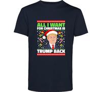 All I Want for Christmas is Trump Back T Shirt Santa Spoof Donald J. Trump Stand with Trump Support Republicans Birthday Xmas Unisex Gift Festive Top (Navy, M)