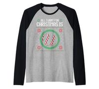 All I Want for Christmas is U Candy Cane Funny Ugly Xmas Fun Raglan Baseball Tee