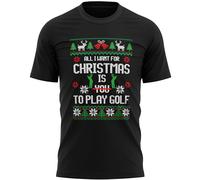 All I Want for Christmas Mens Play Golf T Shirt Xmas Fairisle Tee Golfer Top, XXL, Black