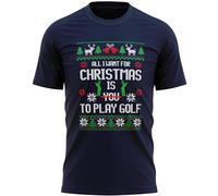 All I Want for Christmas Mens Play Golf T Shirt Xmas Fairisle Tee Golfer Top, XXL, Navy