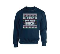 All I Want Is My Hair Back Santa Christmas Tree Sweatshirt, Funny Christmas Deer Jumper, Unisex Adults And Kids Top(L, Navy)