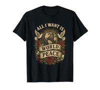 All I Want is World Peace Vintage Dove Globe Global Unity Value Graphic T-Shirt, Men, Black, XL