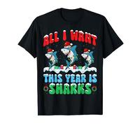 All I Want This Year is Sharks Wearing Christmas Hat T-Shirt